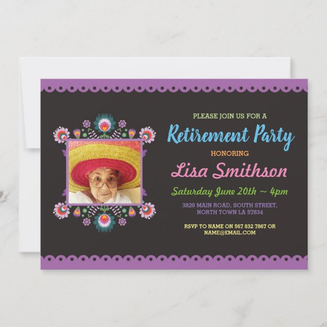 Invitación Fiesta de Jubilación Fiesta Foto Floral Mexicana (Anverso)