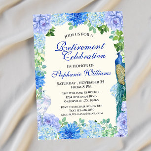 Invitación Fiesta de Jubilación Floral Azul de Mujeres