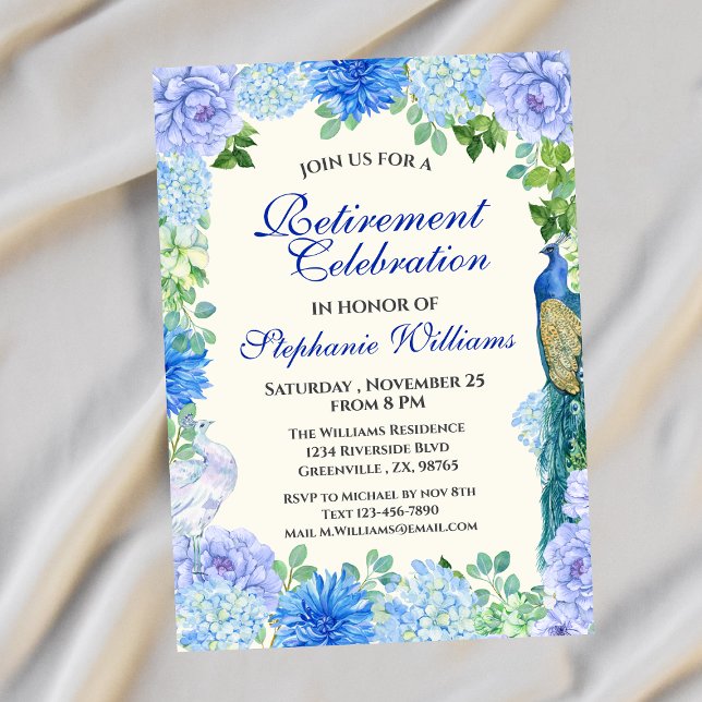 Invitación Fiesta de Jubilación Floral Azul de Mujeres (Subido por el creador)
