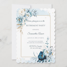 Invitación Fiesta de Jubilación Floral Azul Elegante