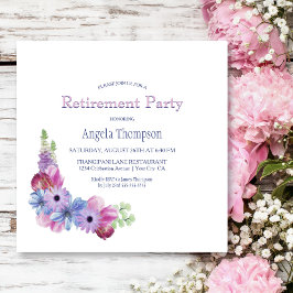 Invitación Fiesta de Jubilación Floral Azul y Rosa Polvorient