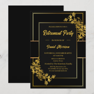 Invitación Fiesta de Jubilación Floral Black Gold Surprise 20