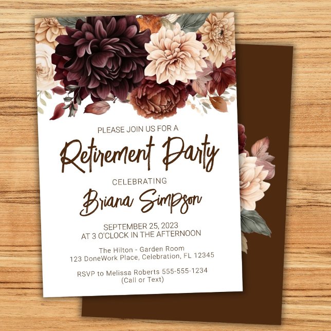 Invitación Fiesta de Jubilación Floral de Flores Beiges Marro (Subido por el creador)