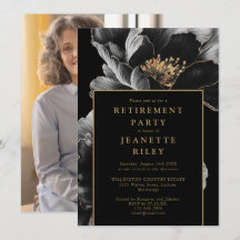 Fiesta De Jubilación Floral De Moda Negra Y Oro Fo