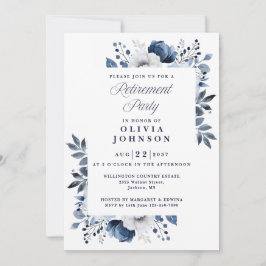 Invitación Fiesta de Jubilación Floral de Navy Blue Elegent