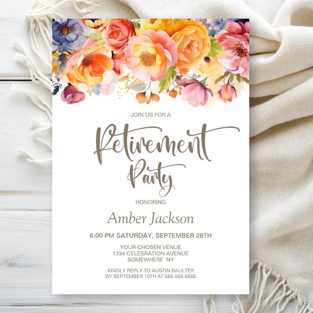 Invitación Fiesta de Jubilación Floral de Primavera vibrante (Subido por el creador)
