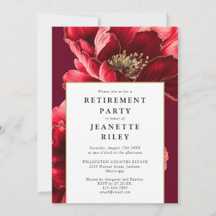 Invitación Fiesta de jubilación floral elegante roja