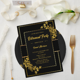 Invitación Fiesta de Jubilación Floral Gold y Black 2024