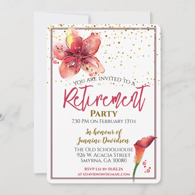 Invitación Fiesta de Jubilación Floral Lily (Anverso)
