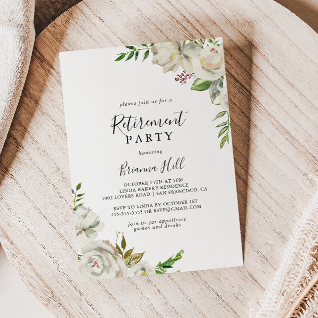 Invitación Fiesta de Jubilación Floral Peony en Invierno Blan (Subido por el creador)