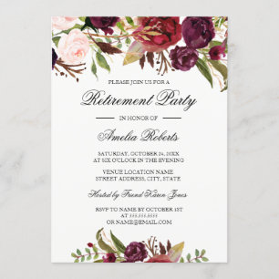 Invitación Fiesta de Jubilación Floral Rojo Borgoña