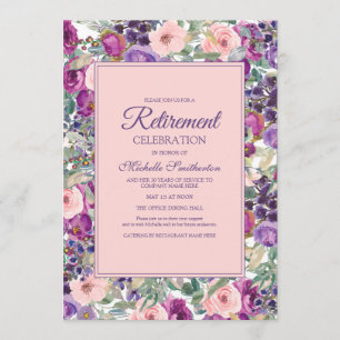 Invitación Fiesta de jubilación floral rosa púrpura