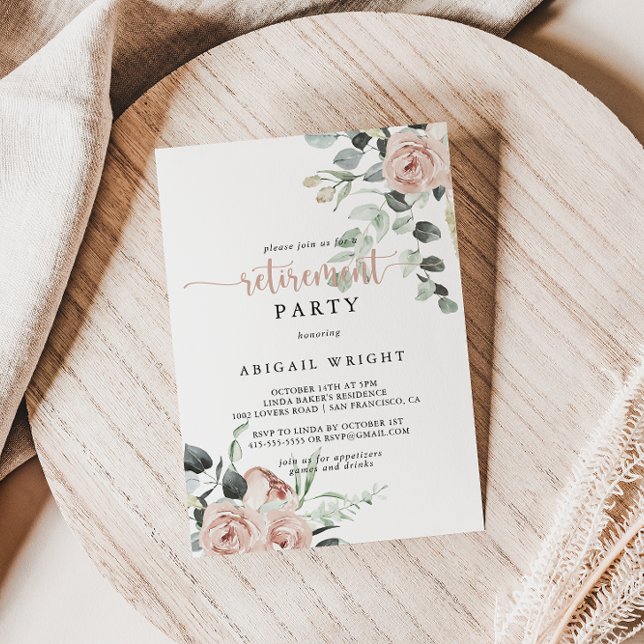 Invitación Fiesta de Jubilación Floral Rosa Rosa Dusty Clásic (Subido por el creador)