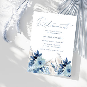 Invitación Fiesta de Jubilación Flores Acuarela Azul Polvo