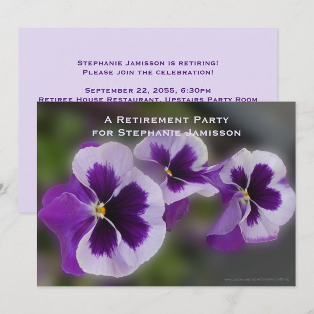Invitación Fiesta de Jubilación, Flores púrpura florales púrp (Anverso / Reverso)