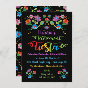 Invitación Fiesta de Jubilación Folk Embroidery Mexicano Fies