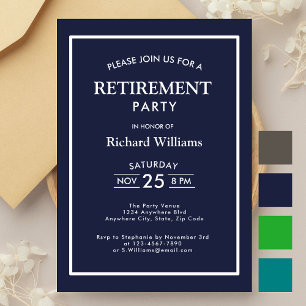 Invitación Fiesta de Jubilación Formal Clásico Azul Blanco