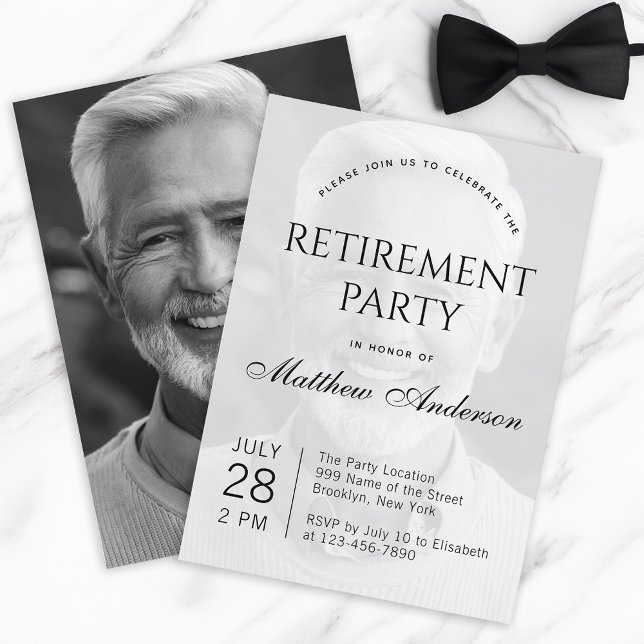 Invitación Fiesta de Jubilación Foto transparente en blanco y (Subido por el creador)