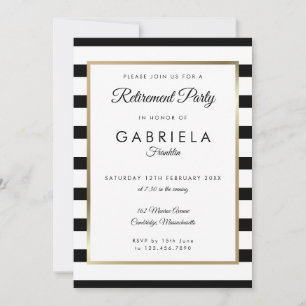 Invitación Fiesta de Jubilación Franja Negra Blanca Dorado