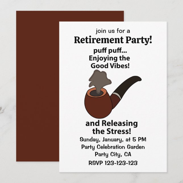 Invitación Fiesta de Jubilación Fumando en pipa Disfrutando d (Anverso / Reverso)