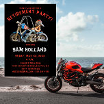 Invitación Fiesta de Jubilación Funny Biker Motorcycle<br><div class="desc">Invitación a motocicleta divertida Fiesta de retiro para celebrar el retiro de un amigo o miembro de la familia. ¡Este divertido motociclista con una imagen de motocicleta es una noche casual de diversión y risas! Para personalizar esta invitación a la Fiesta de Jubilación, simplemente inserte sus detalles en nuestra plantilla...</div>