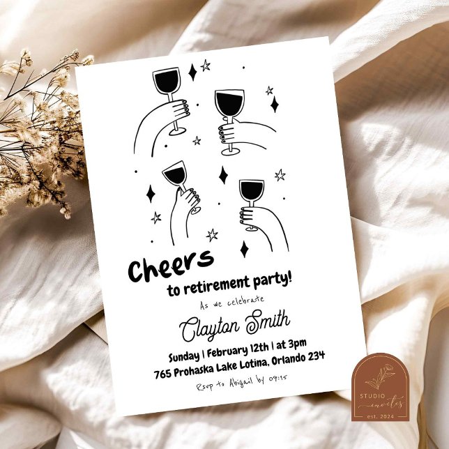 Invitación Fiesta de jubilación garabatos Cheers (Subido por el creador)
