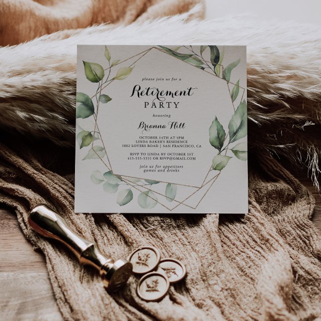 Invitación Fiesta de Jubilación Geométrica Elegante de Verdor (Subido por el creador)