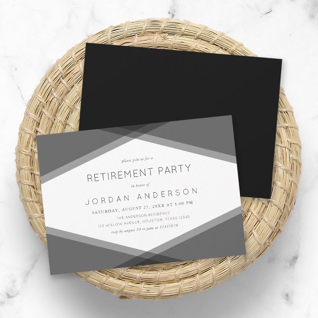 Invitación Fiesta de jubilación geométrica en capas grises y  (Subido por el creador)