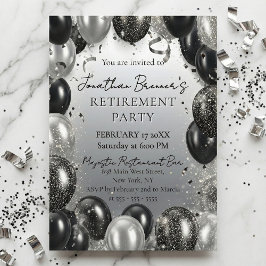 Invitación Fiesta de Jubilación Globos Negros Elegantes de Pl