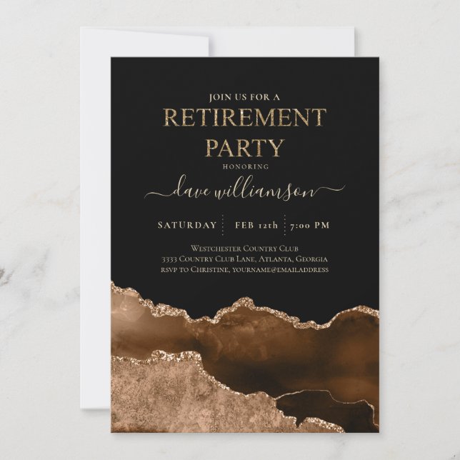 Invitación Fiesta de Jubilación Gold y Black Agate Gemstone I (Anverso)