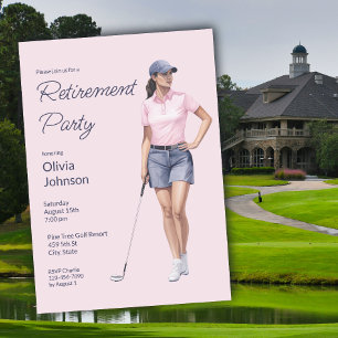 Invitación Fiesta de Jubilación Golfista Femenina Acuarela