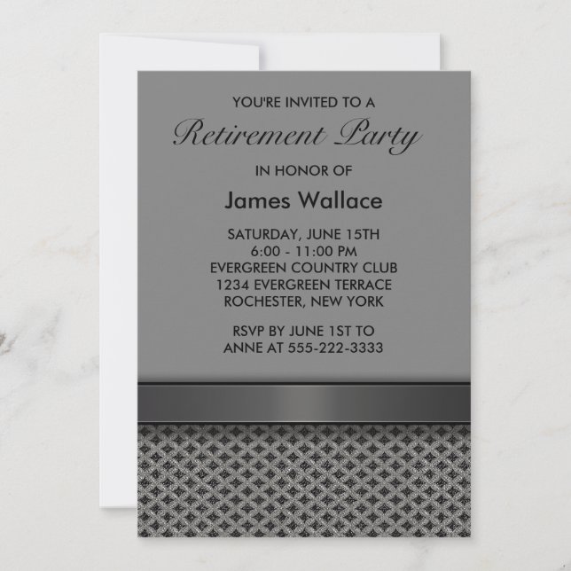 Invitación Fiesta de Jubilación Gris Negro (Anverso)