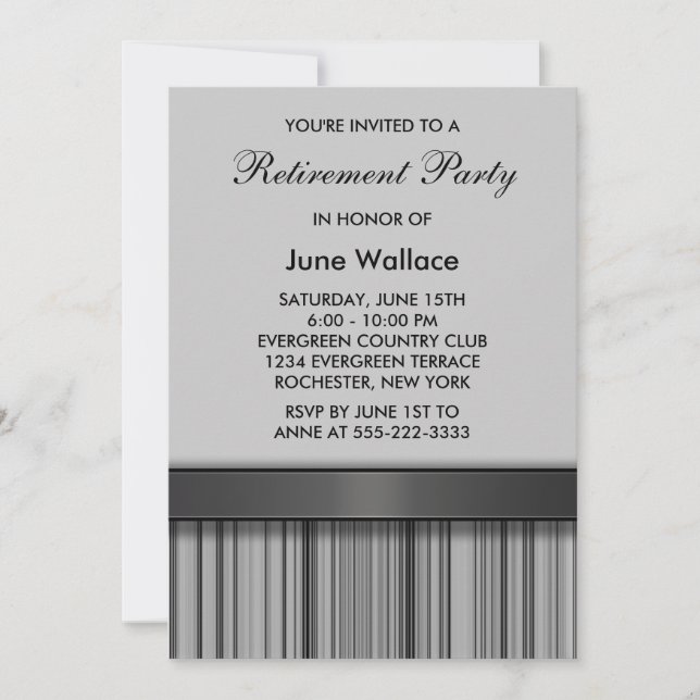 Invitación Fiesta de Jubilación Gris Negro (Anverso)