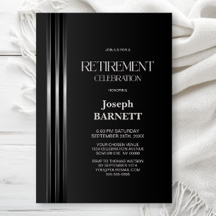 Invitación Fiesta de Jubilación Gris Negro con Rayas Plateada
