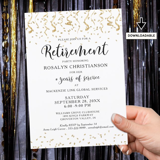 Invitación Fiesta de Jubilación Guión de Streamers de oro (Subido por el creador)