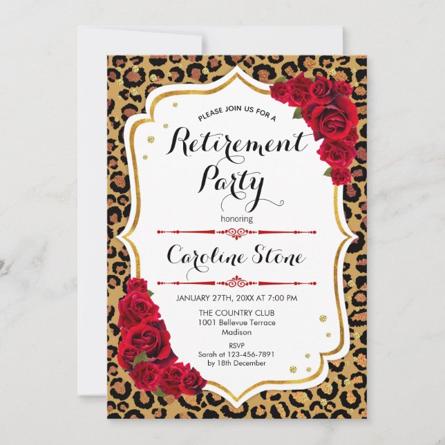 Invitación Fiesta de Jubilación - Impresión de Leopardo de Or (Anverso)