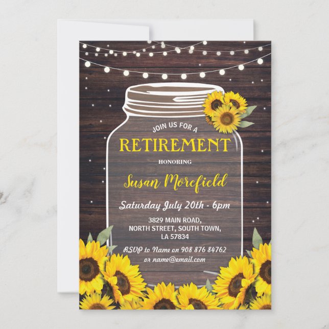 Invitación Fiesta de Jubilación Invitado a Girasol de Madera  (Anverso)