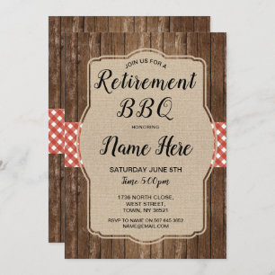 Invitación Fiesta de Jubilación Invite a Gingham BBQ Burlap R