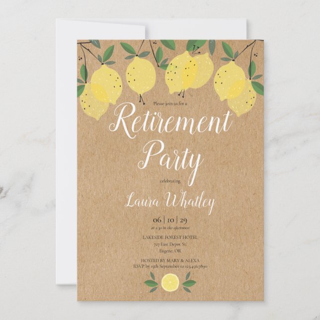 Invitación Fiesta de Jubilación Limones Rústico Kraft (Anverso)