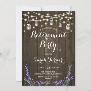 Invitación Fiesta de Jubilación - Madera Rusa, Lavanda, Luces