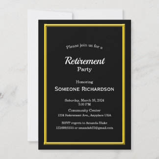 Invitación Fiesta de Jubilación Marco dorado negro