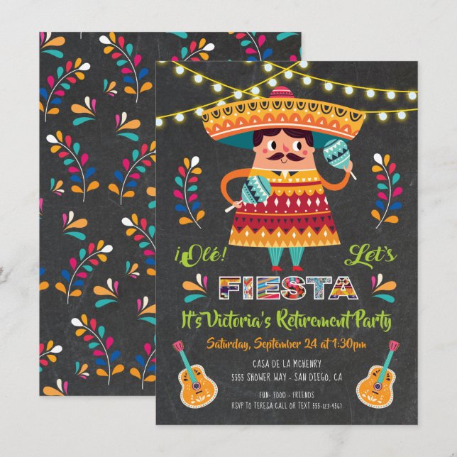 Invitación Fiesta de Jubilación Mariachi Mexicana Fiesta (Anverso / Reverso)
