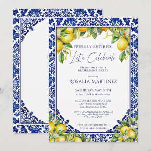 Invitación Fiesta de Jubilación Mediterránea de Baldosa Azul 