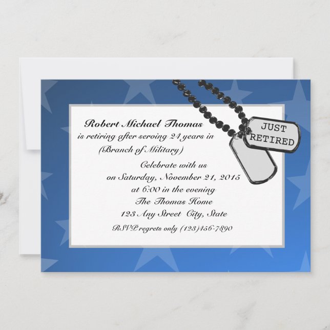 Invitación Fiesta de Jubilación Militar Azul (Anverso)