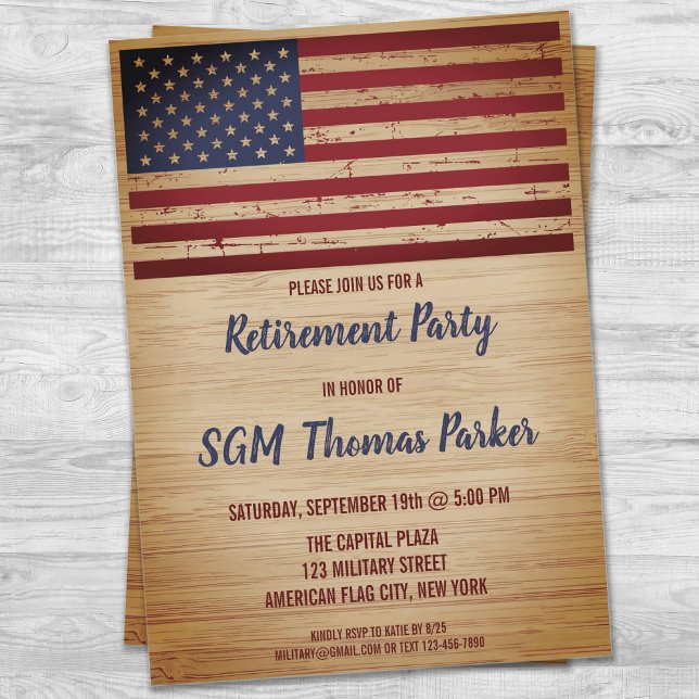 Invitación Fiesta de Jubilación Militar Bandera Estadounidens (Subido por el creador)