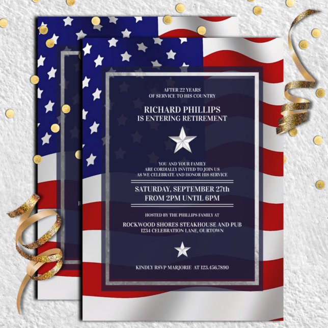 Invitación FIESTA de Jubilación Militar Bandera/Estrella de P (Subido por el creador)