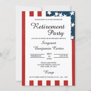 Invitación Fiesta de jubilación militar con bandera vintage d