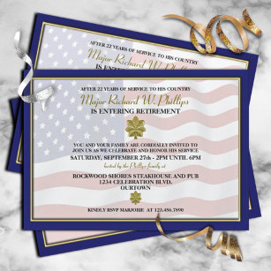 Invitación Fiesta de Jubilación Militar con Leaf de Oro