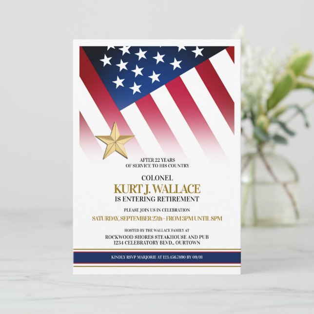 Invitación Fiesta de Jubilación Militar Gold Star (Anverso de pie)