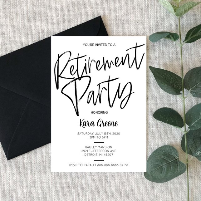 Invitación Fiesta de Jubilación Mínima en Blanco y Negro (Subido por el creador)
